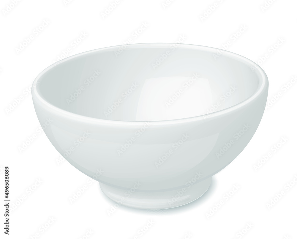 Vector illustration of high realistic detailed 3d white ceramic bowl Isolated on a white background. Vector illustration of high realistic detailed 3d white ceramic bowl Isolated on a white background.