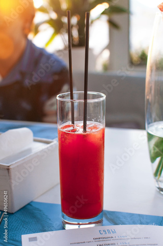 glass of juice on the table