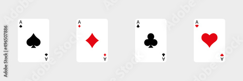Four playing cards. Playing card suits icon set. Vector isolated on white.
