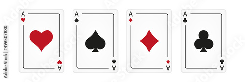 Four playing cards. Playing card suits icon set. Vector isolated on white.
