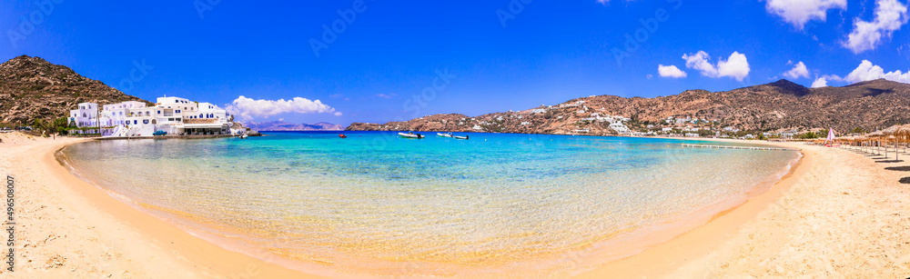Greek summer holidays. Best beaches of Ios island - Mylopotas with crystal clear waters. Creece, Cyclades