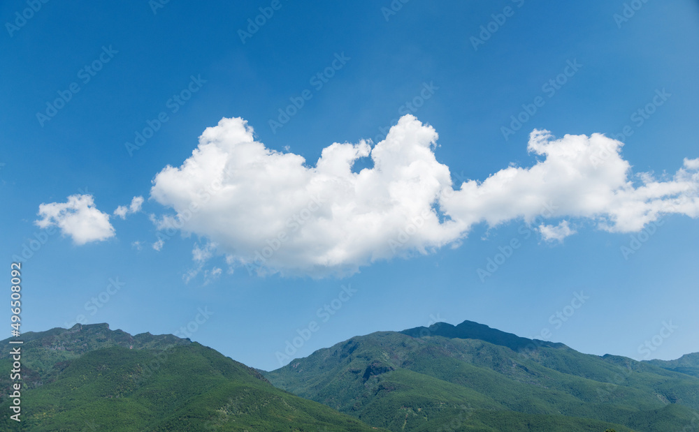 Aerial view of mountains covered with forests in summer