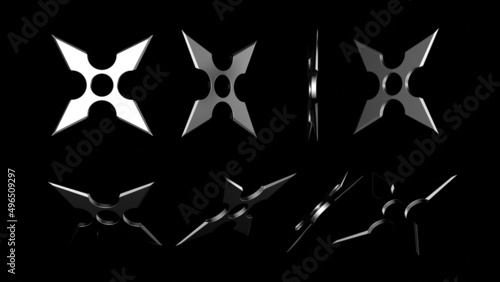 Billede på lærred 3D rendering illustration of shuriken ninja stars for web and print template