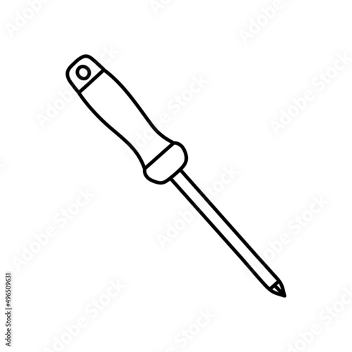 Cross head screwdriver sketch. Construction tool. Color vector instrument illustration © Ramziia