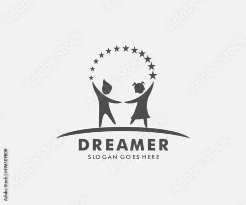Child Reaching Star logo vector, Education logo designs template, design concept, logo, logotype element for template