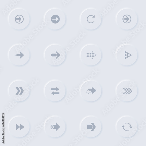 arrows gray vector icons on round rubber buttons. arrows icon set for web, mobile apps, ui design and promo business polygraphy