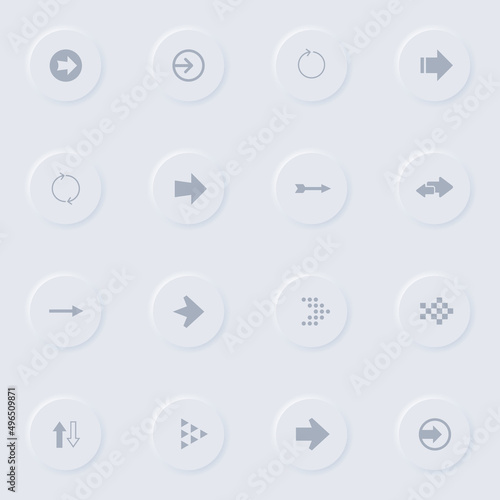 arrows gray vector icons on round rubber buttons. arrows icon set for web, mobile apps, ui design and promo business polygraphy