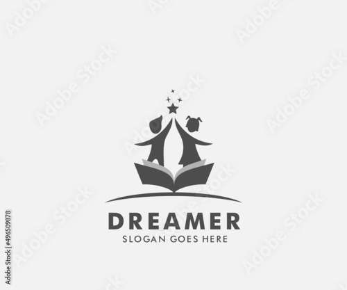 Child Reaching Star logo vector, Education logo designs template, design concept, logo, logotype element for template