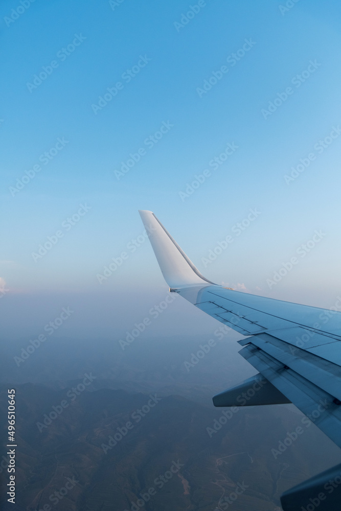 View from airplane window on the wing