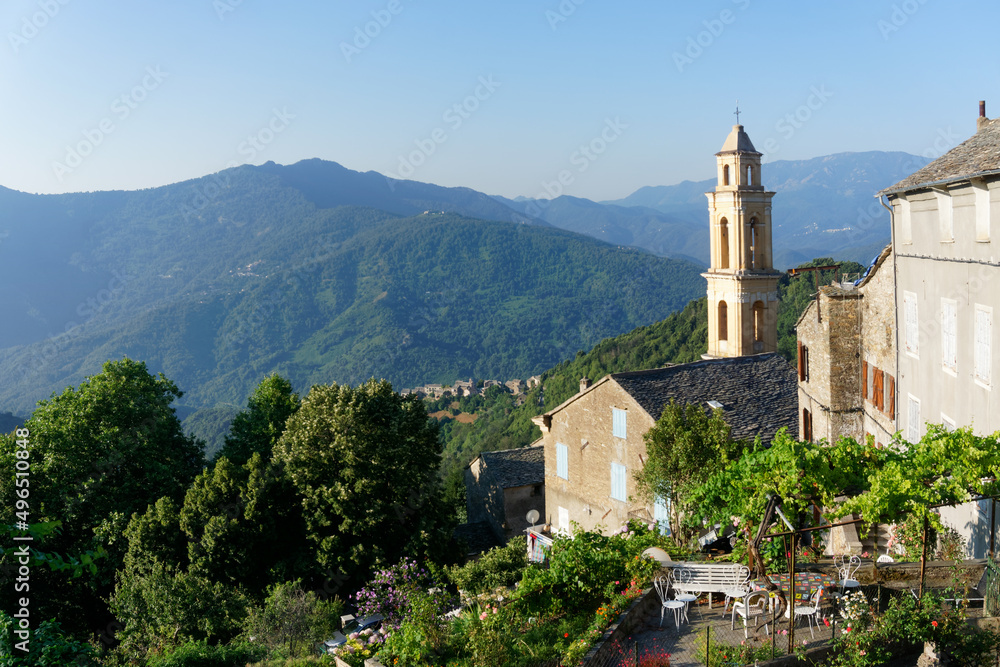 Silvareccio village in Castagniccia mountain. Corsica island             