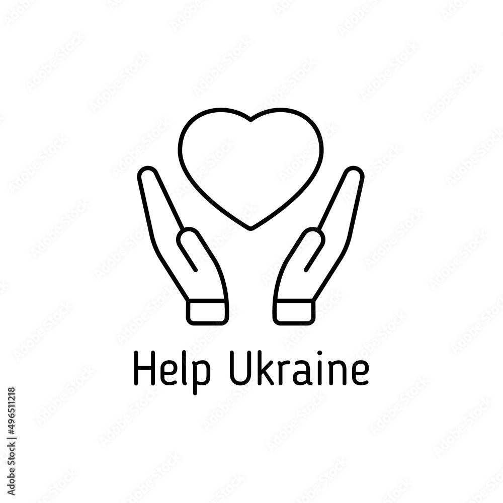 help Ukraine outline vector icon with lettering isolated on white. i stand with Ukraine. peace for Ukraine. stop war in Ukraine help Ukraine outline vector icon with lettering isolated on white. i stand with Ukraine. peace for Ukraine. stop war in Ukraine
