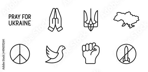 pray for Ukraine outline vector icons isolated on white. i stand with Ukraine. peace for Ukraine. stop war in Ukraine