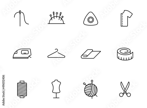 sewing outline vector icons isolated on white background. sewing line icons for web and ui design, mobile apps, print polygraphy and promo advertising business