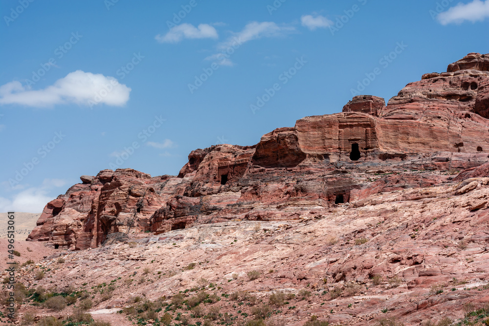 Cave-houses of Bedouin nomads in the ancient city of Petra in Jordan.