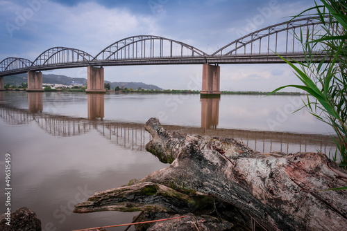 Old Marechal Bridge made of cement and iron over the Tagus River in Vila Franca de Xira