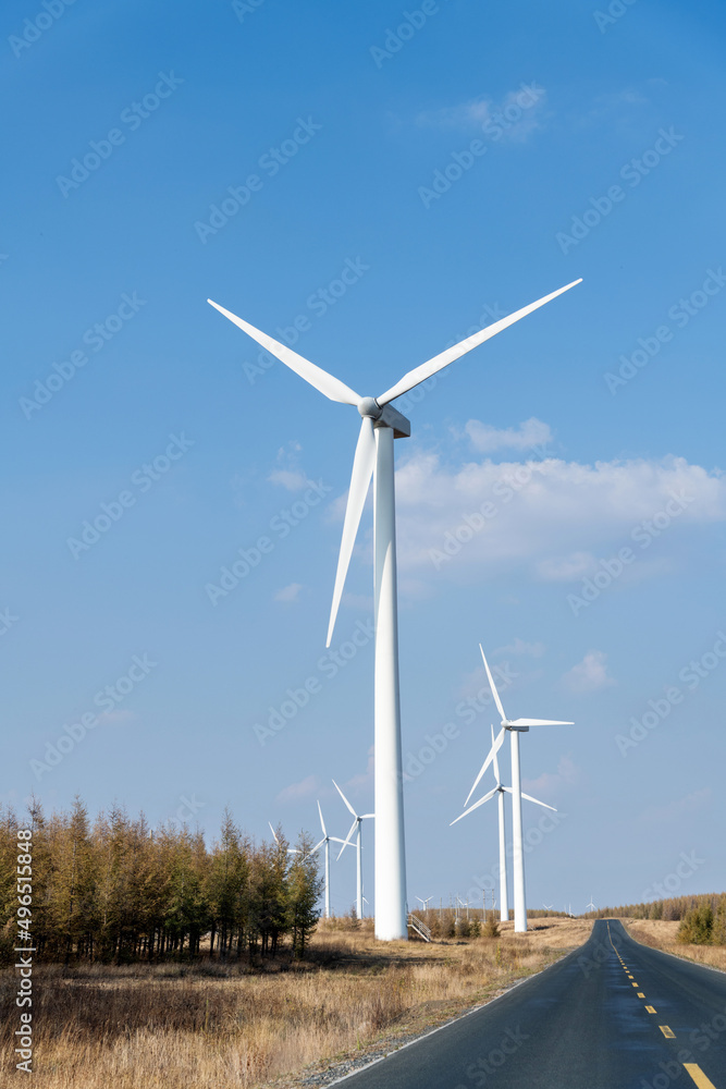 Fototapeta premium Landscape of highway and windmills