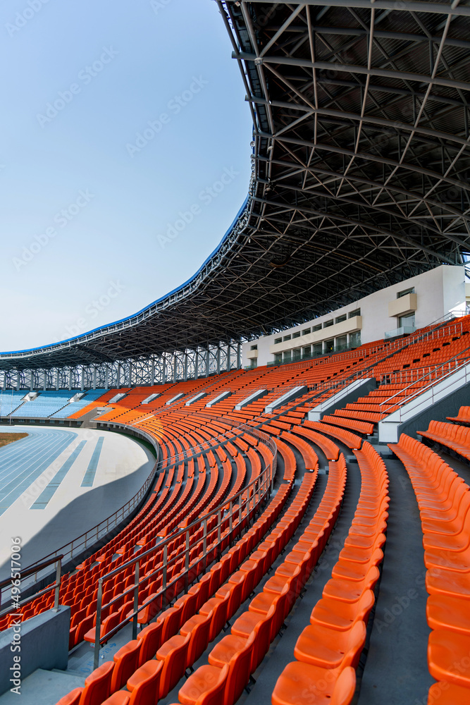 Fototapeta premium Big stadium with blue track