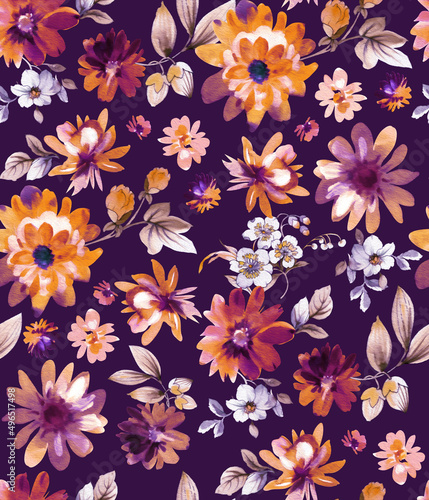 Wallpaper Mural Seamless watercolor tropical pattern, floral print. Torontodigital.ca