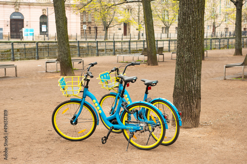 yellow-blue bicycles in Holland