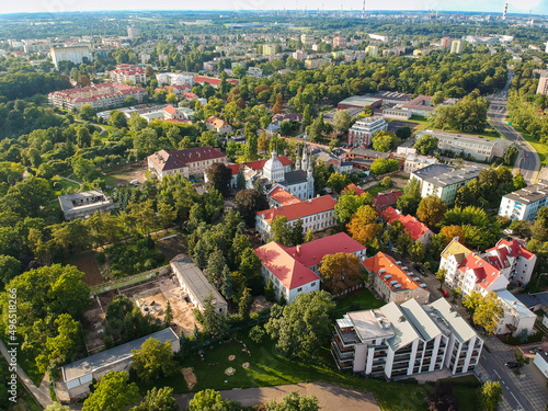 Plock, Poland - August 12, 2021. Aerial view of city in Summer photo