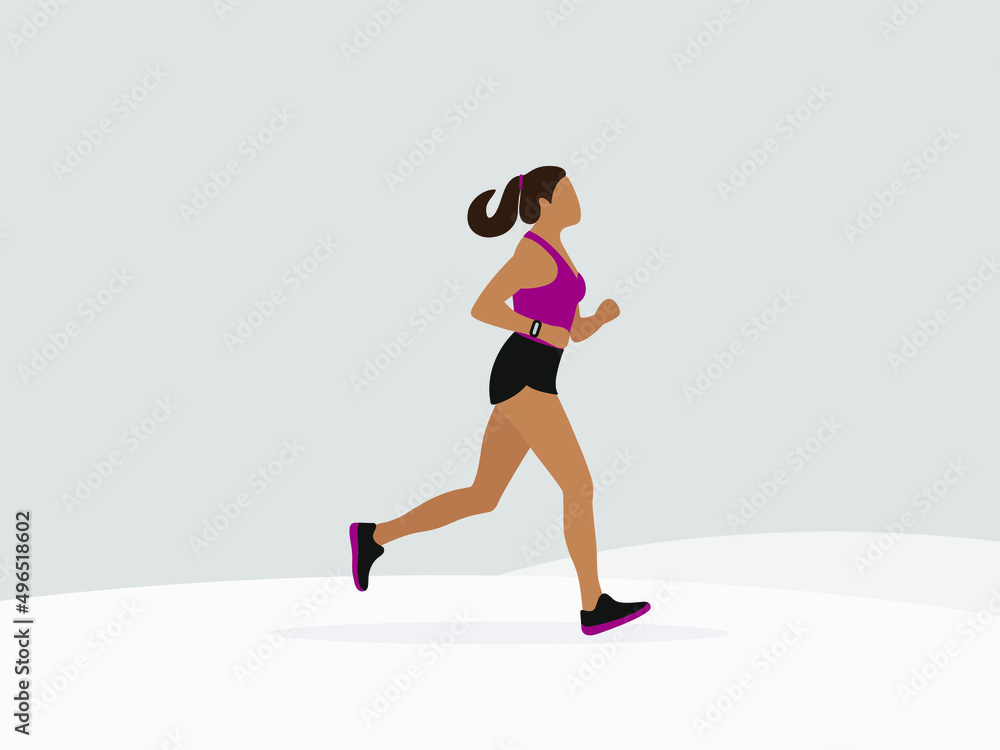 Female character in sportswear running in winter Female character in sportswear running in winter