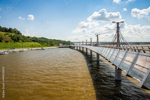 Plock, Poland, Europe - August 12, 2021. Pier over river Vistula ending by Molo Cafe refreshment photo