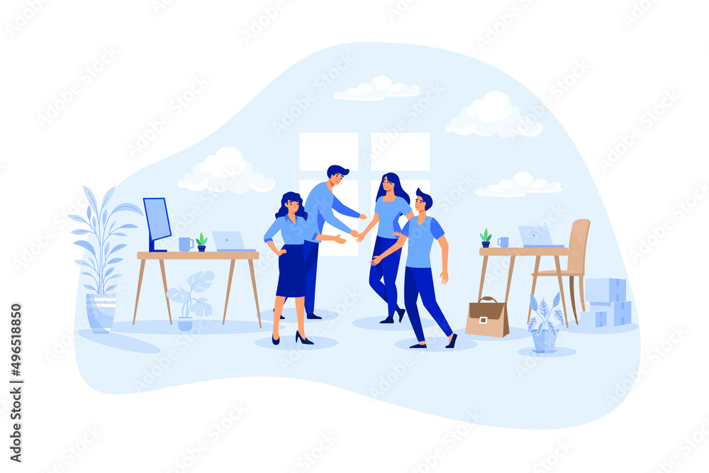 Company culture ideology and multicultural business values flat person concept. Professional work goals, attitudes and practices vector illustration. Multiracial job community and unity principles. - obrazy, fototapety, plakaty 