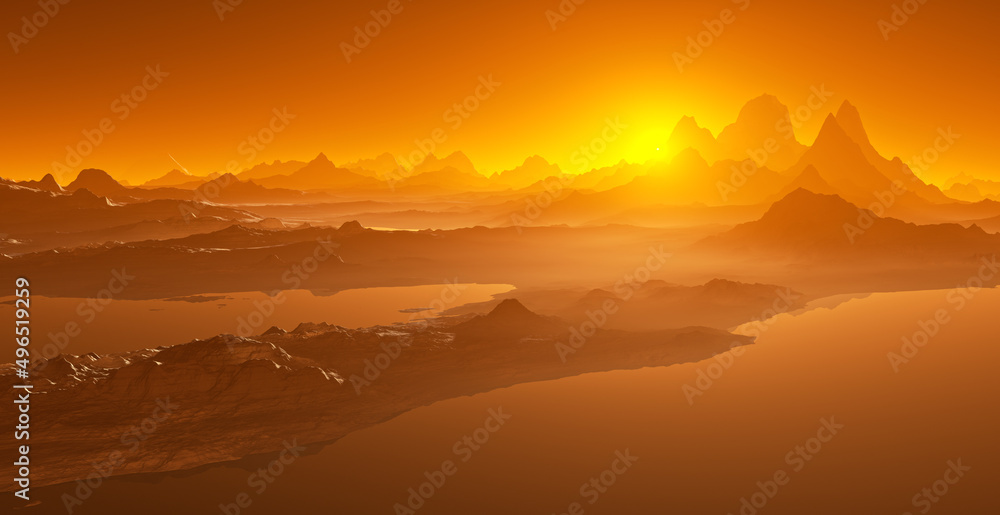 Fototapeta premium Titan, the largest moon of Saturn. Hydrocarbon lakes and shape of landscape