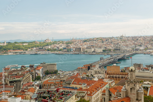 Beautiful panorama of the historical city of Istanbul from the Galata Tower. Breathtaking panoramic view of the ancient city of Istanbul with historical sights and marble sea.  © st.kolesnikov