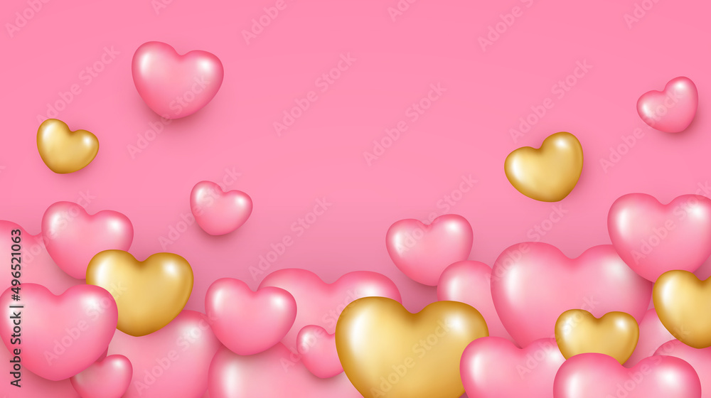 Pink golden love heart with bokeh background