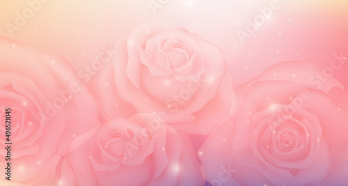 Rose pink ribbon and love heart with bokeh shinning flower background