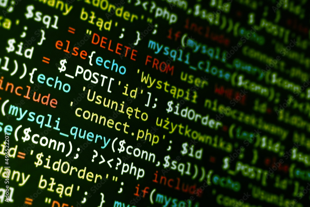 © daily_creativity - Software development pattern. Programmer monitor with php language code. Closeup tablet screen technology background © daily_creativity - Software development pattern. Programmer monitor with php language code. Closeup tablet screen technology background