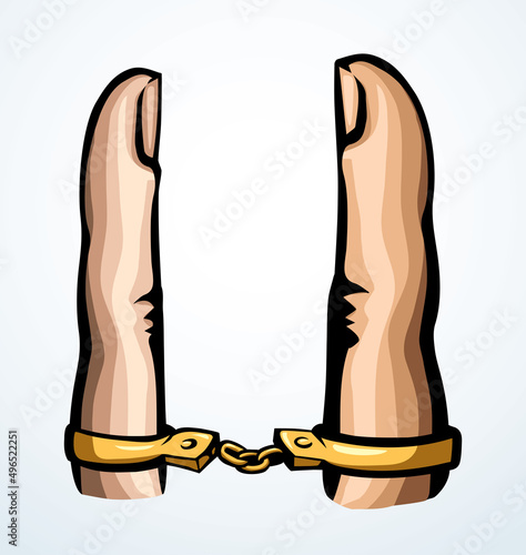 Trapped finger. Vector drawing. Relationship symbol