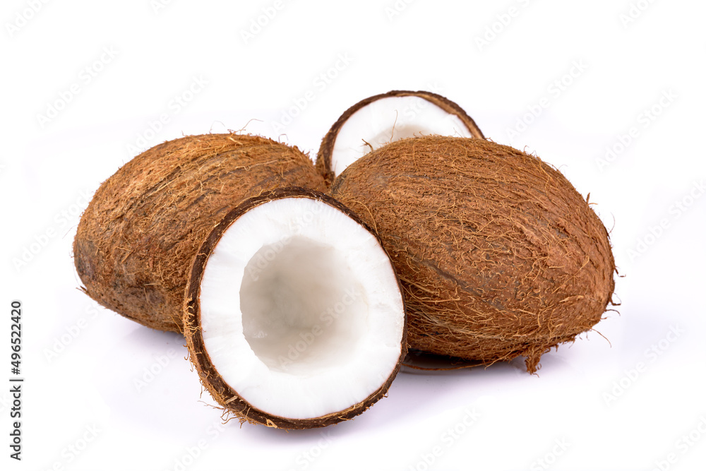 kokos na białym tle - obrazy, fototapety, plakaty 