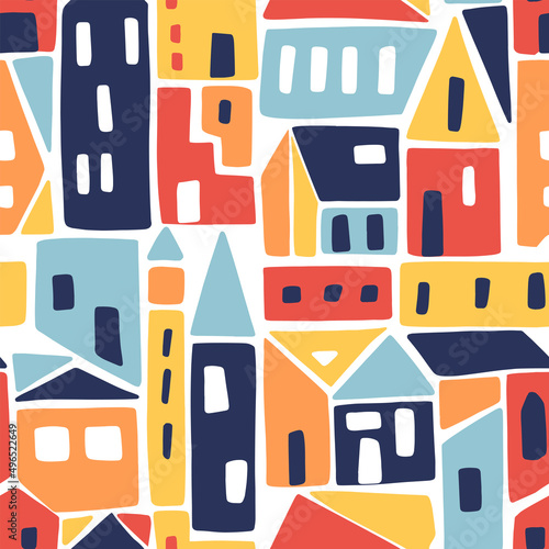 Modern seamless pattern with abstract houses.