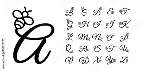 Bee alphabet letters monogram font initial