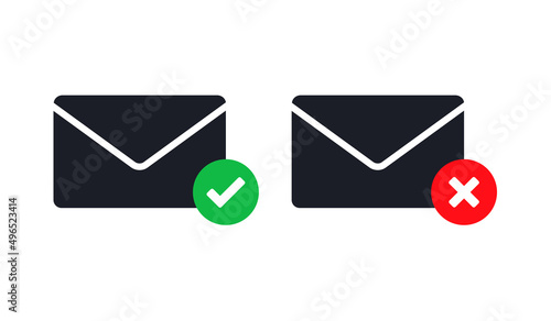 Mail envelope icon with checkmark and cross sign. Vector illustration