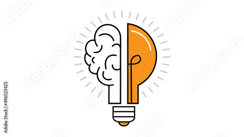 Light bulb and brain on a white background. Idea sign, solution, thinking concept. Lighting Electric lamp and brain.