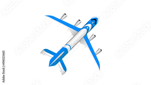 Airplane on white background. Airliner top view, flat lay. Vector. Passenger plane, sky flying aeroplane