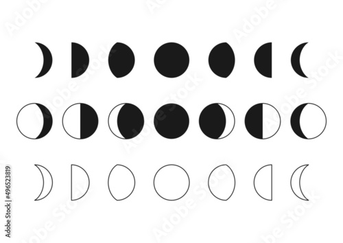 Vector set of moon phases.  Moon silhouette icons