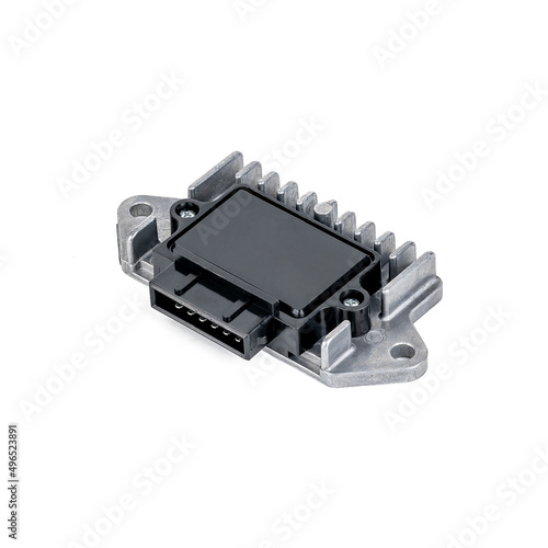 ignition electronic control module isolated on white background. auto part cut out