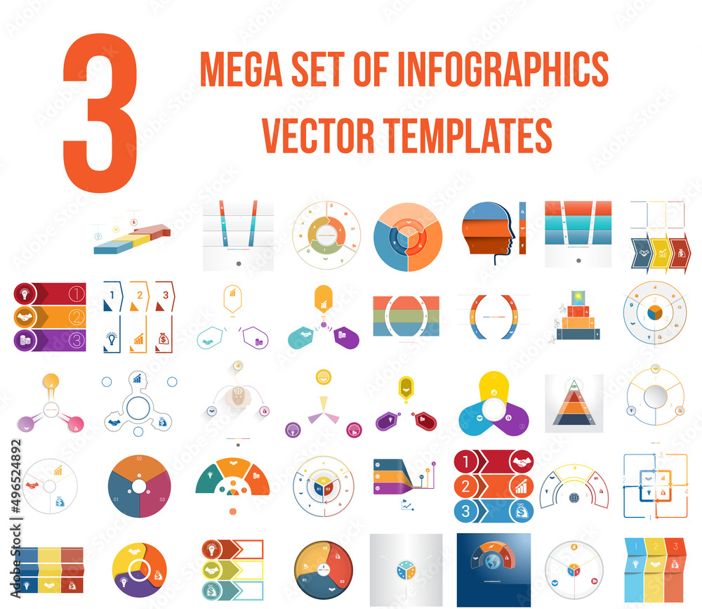 Mega set of infographics.Vector templates 3 positions