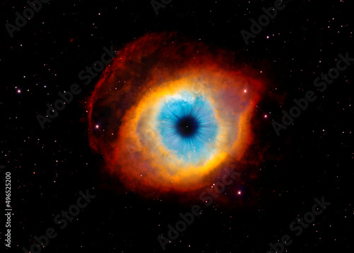 The manipulated photo of Helix Nebula or NGC 7293. Helix nebula has sometimes been referred to as the "Eye of God" in pop culture. Image courtesy of ESA-Hubble