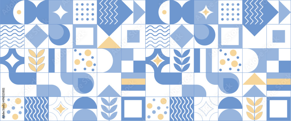Geometric seamless pattern in blue monochrome 