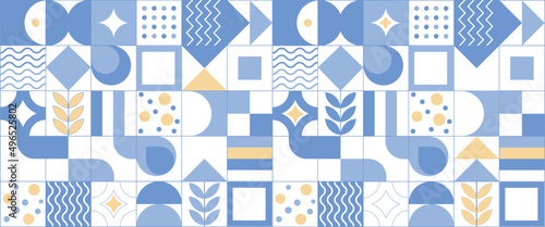 Geometric seamless pattern in blue monochrome 