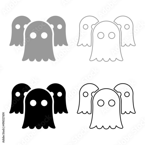 Spirits Ghosts set icon grey black color vector illustration image solid fill outline contour line thin flat style