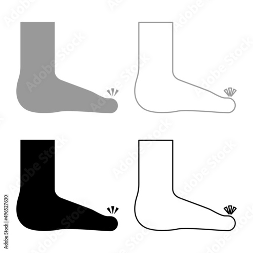 Foot finger care pedicure concept human ankle sole naked set icon grey black color vector illustration image solid fill outline contour line thin flat style