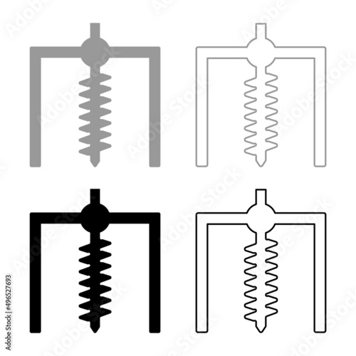 Installation for drilling rig symbol mining bore hole digger earth auger geodetic work set icon grey black color vector illustration image solid fill outline contour line thin flat style