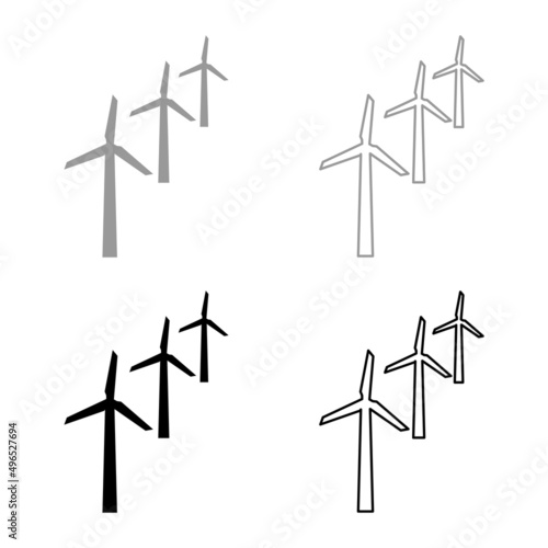 Wind generators turbine power Windmill clean energy concept set icon grey black color vector illustration image solid fill outline contour line thin flat style