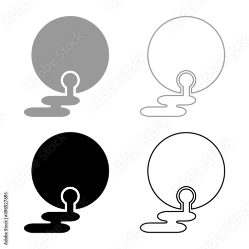 Oil flowing from barrel fuel flows out Environmental pollution crude spill set icon grey black color vector illustration image solid fill outline contour line thin flat style